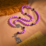 Lavender Matte Rosary Adorned with Crucifix Scene and Miraculous Medal