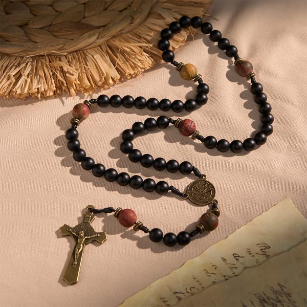 PRAYERFUL FAITH:Handcrafted Matte Black and Earth-Tone Rosary with Gift Card