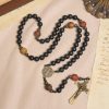 PRAYERFUL FAITH:Handcrafted Matte Black and Earth-Tone Rosary with Gift Card
