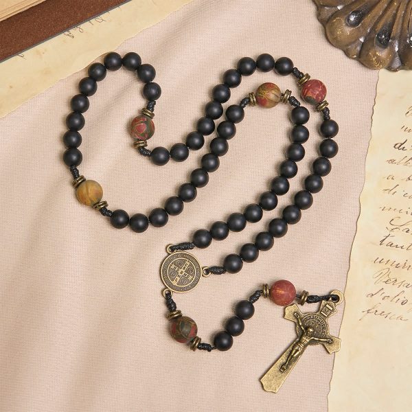 PRAYERFUL FAITH:Handcrafted Matte Black and Earth-Tone Rosary with Gift Card