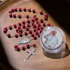 Divine Wooden Rosary in Red and White with Pope Francis Blessing Case