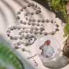 Divine Wooden Rosary in Red and White with Pope Francis Blessing Case