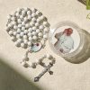 Divine Wooden Rosary in Red and White with Pope Francis Blessing Case