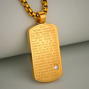 Three Color Lord's Prayer Rectangular Necklace Expressing Faith and Hope
