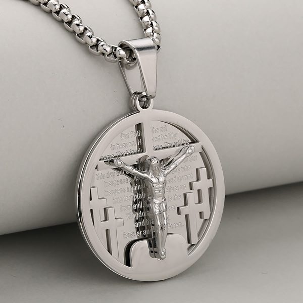Christianartworkshop Round Crucifix Pendant Necklace in Four Colors Perfect for Religious Gifts