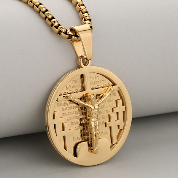 Christianartworkshop Round Crucifix Pendant Necklace in Four Colors Perfect for Religious Gifts