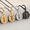 Christianartworkshop Round Crucifix Pendant Necklace in Four Colors Perfect for Religious Gifts