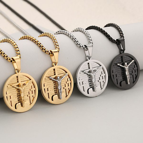 Christianartworkshop Round Crucifix Pendant Necklace in Four Colors Perfect for Religious Gifts