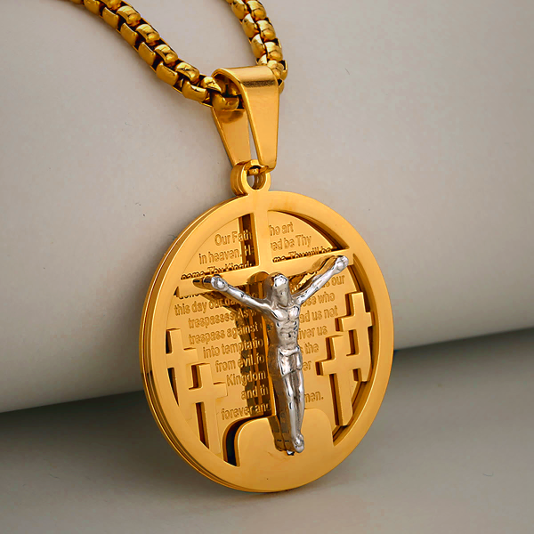 Christian Round Crucifix Pendant Necklace - 4 Colors for Religious Gifts