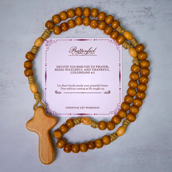 PRAYERFUL FAITH: Handmade Minimalist Olive Wood Rosary with Gift Card