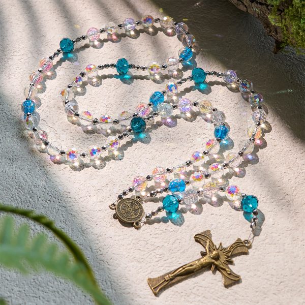 Elegant Clear Shining Beads Rosary with Bronze St. Benedict for Daily Prayer
