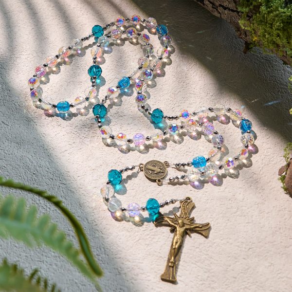 Elegant Clear Shining Beads Rosary with Bronze St. Benedict for Daily Prayer