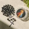 Black Wooden Prayer Rosary with Crucifix and Divine Mercy Religious Gift Box