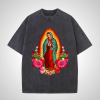 Vintage Our Lady of Guadalupe Floral Faith Unisex Washed T-Shirt