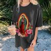 Christianartworkshop Vintage Our Lady of Guadalupe Floral Faith Unisex Washed T-Shirt