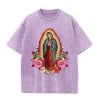 Christianartworkshop Vintage Our Lady of Guadalupe Floral Faith Unisex Washed T-Shirt