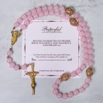 Christianartworkshop PRAYERFUL FAITH: Handmade Pink Chalcedony & Porcelain Golden Sand Beads Rosary