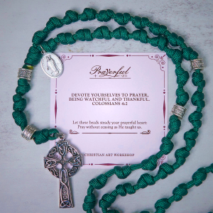 PRAYERFUL FAITH: St. Patrick Medal Dark Green Handmade Paracord Knotted Rosary
