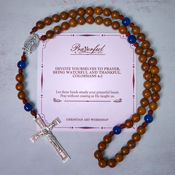 PRAYERFUL FAITH: Handmade Gold sandalwood Rosary with Our Lady of Guadalupe