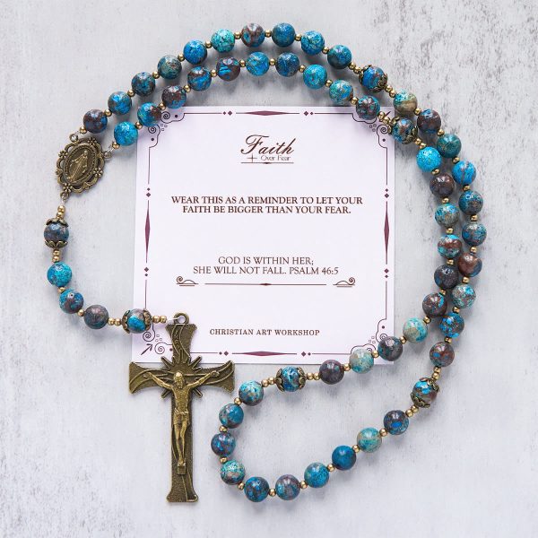 Jesus Is The Gift: Blue Pattern Beads Handmade Rosary of Authentic Larimar Stone