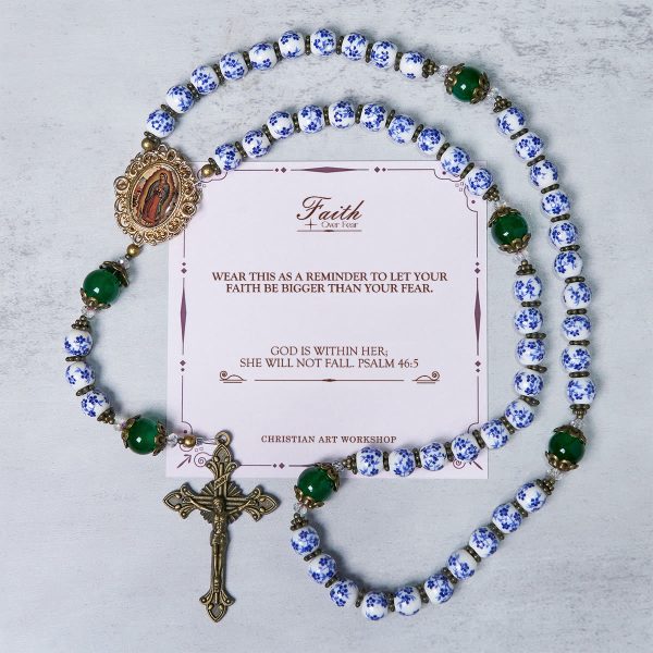 PRAYERFUL FAITH: Handmade Floral Rosary of 8mm Ceramics & Jade