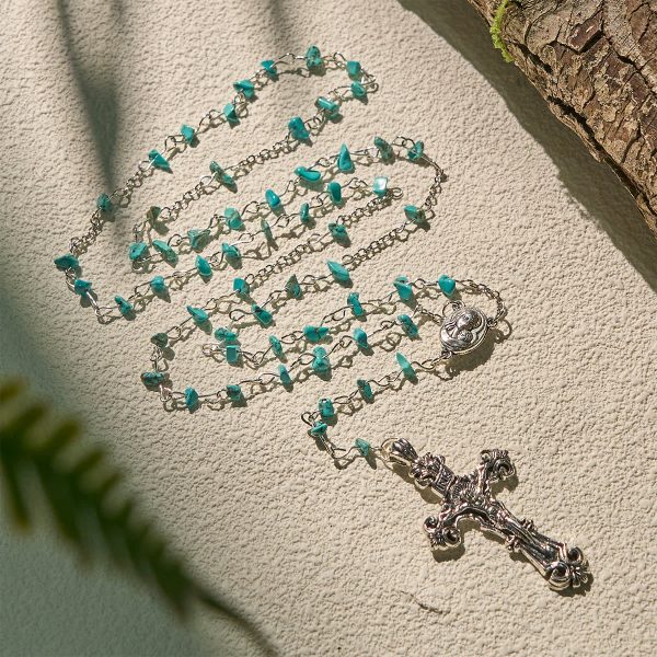Unique Turquoise Fragment Rosary with Holy Mary & Ornate Crucifix