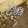 Delicate White Rose Devotional Beads Rosary and Bracelets with Virgin Mary