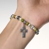 Christianartworkshop Colorful Glass & Ceramic Bead Bracelets with Cross and Saints Heart Charms