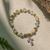 Christianartworkshop Colorful Glass & Ceramic Bead Bracelets with Cross and Saints Heart Charms