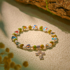 Colorful Glass & Ceramic Bead Bracelets with Cross and Saints Heart Charms