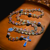 Shining Crystal and Blue Floral Beads Rosary with Enamel Crucifix & Our Lady