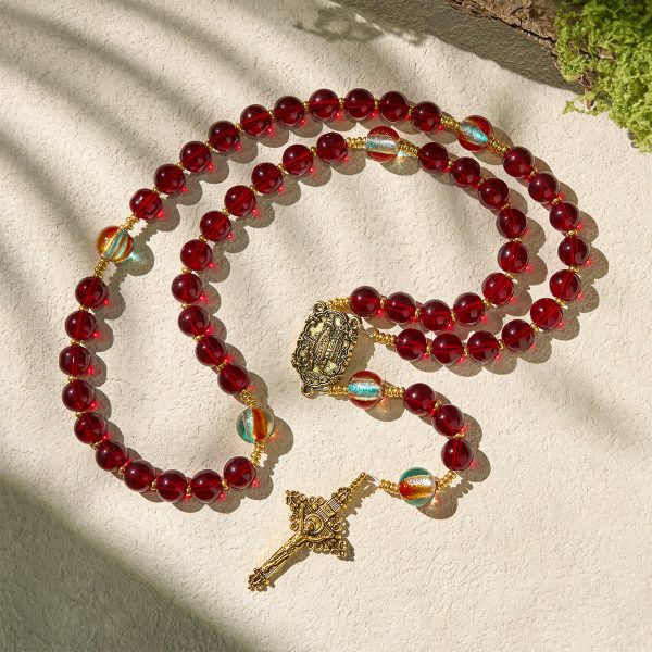 Our Lady of Fatima Rosary with Wine Red and Shining Rainbow Beads of Grace