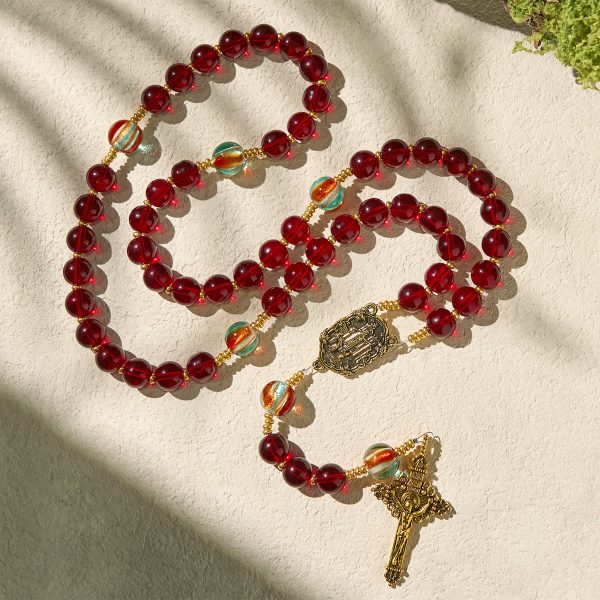 Our Lady of Fatima Rosary with Wine Red and Shining Rainbow Beads of Grace