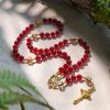 Our Lady of Fatima Rosary with Wine Red and Shining Rainbow Beads of Grace