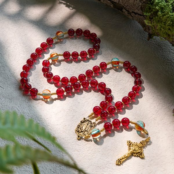 Our Lady of Fatima Rosary with Wine Red and Shining Rainbow Beads of Grace