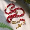 Thanksgiving Gift: Our Lady of Fatima Rosary with Wine Red and Shining Rainbow Beads of Grace