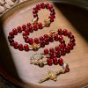 Thanksgiving Gift: Our Lady of Fatima Rosary with Wine Red and Shining Rainbow Beads of Grace