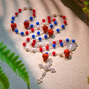 Patriotic Basketball Inspired Beads with St. Benedict Rosary for Sports Faith