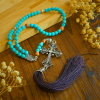 Modern Grace Turquoise Gemstone Rosary with Tassel Cross Pendant