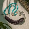 Modern Grace Turquoise Gemstone Rosary with Tassel Cross Pendant