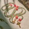 Peaceful Bamboo and Pink Floral Rosary with Crucifix and Holy Chalice