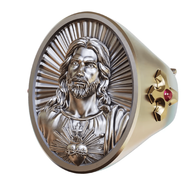 Sacred Heart Jesus Ring in 925 Silver: Symbol of Love and Sacrifice