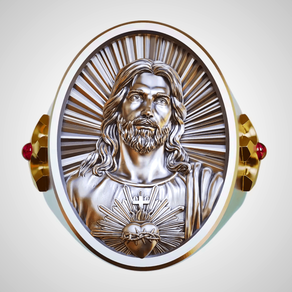 Sacred Heart Jesus Ring in 925 Silver: Symbol of Love and Sacrifice