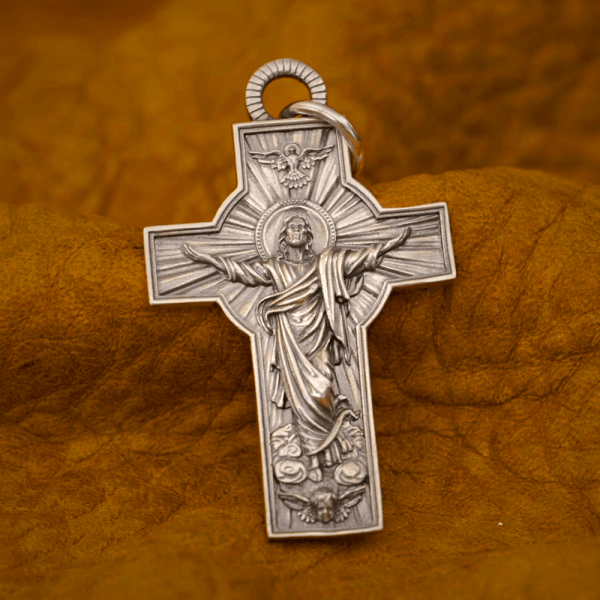 Jesus Christ Ascension with Holy Spirit Dove Necklace in Sterling Silver