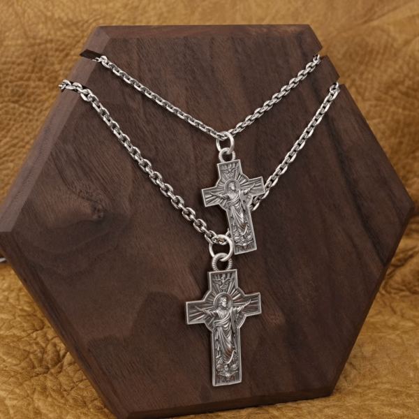 Jesus Christ Ascension with Holy Spirit Dove Necklace in Sterling Silver