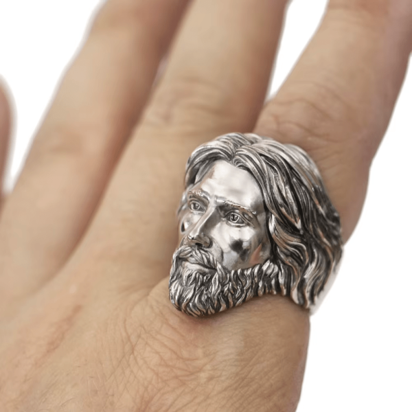 Sculpted Sacred Jesus Christ Portrait Ring Crafted in 925 Silver