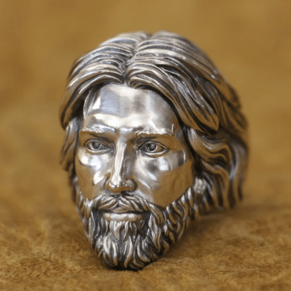 Sculpted Sacred Jesus Christ Portrait Ring Crafted in 925 Silver