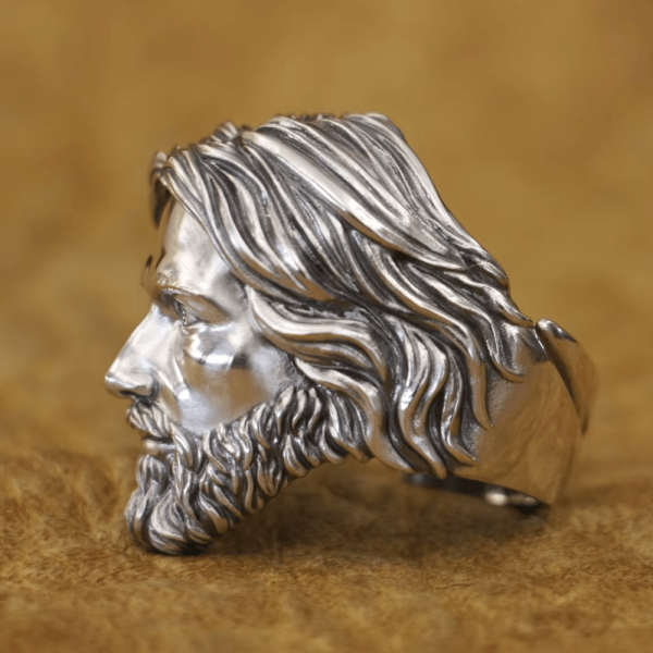 Sculpted Sacred Jesus Christ Portrait Ring Crafted in 925 Silver