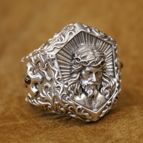 Jesus Christ Crown of Thorns Ring in Vintage Style Solid Sterling Silver