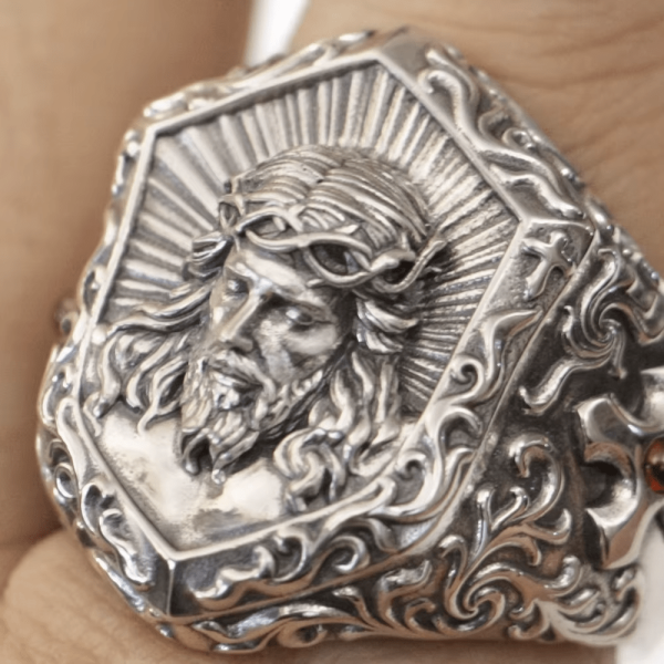Jesus Christ Crown of Thorns Ring in Vintage Style Solid Sterling Silver